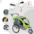 Load image into Gallery viewer, Dog Bike Trailer Pet Stroller Cart Carrier for Bicycle 360° Rotatable with Reflectors 3 Wheels Hitch Coupler Push/ Pull/ Brake Water Resistant Green