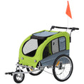 Load image into Gallery viewer, Dog Bike Trailer Pet Stroller Cart Carrier for Bicycle 360° Rotatable with Reflectors 3 Wheels Hitch Coupler Push/ Pull/ Brake Water Resistant Green