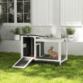 Charger l'image dans la visionneuse de la galerie, Wooden Rabbit Hutch, Indoor Outdoor Guinea Pig Cage with Pull-Out Tray, Asphalt Openable Roof, Small Animal Cage on Wheels with Run, Dark Grey