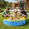 Load image into Gallery viewer, Foldable Dog Pool for Puppies and Ducks, Thickened PVC Dog Paddling Pool Bath Tub Hard Board, Anti-Slip Bottom and Hose Adapter for Easy Drainage, 140 x 30cm, Blue and Yellow