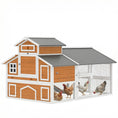 Load image into Gallery viewer, 79"L Chicken Coop for 6 Chickens, Outdoor Wooden Hen House Poultry Cage with Run, 2 Nesting Boxes, Slide-Out Tray, Waterproof Asphalt Roof, Sliding Rod Door and Roosting Bar, Orange