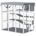 Load image into Gallery viewer, Catio Outdoor Cat Enclosure, 71" Large Wooden Cat House w/ Weatherproof Tarp, Walk-in Kitty Cage with Hammock, Condo, Platforms, Ladders, Ramps, for 2-4 Kittens, Grey