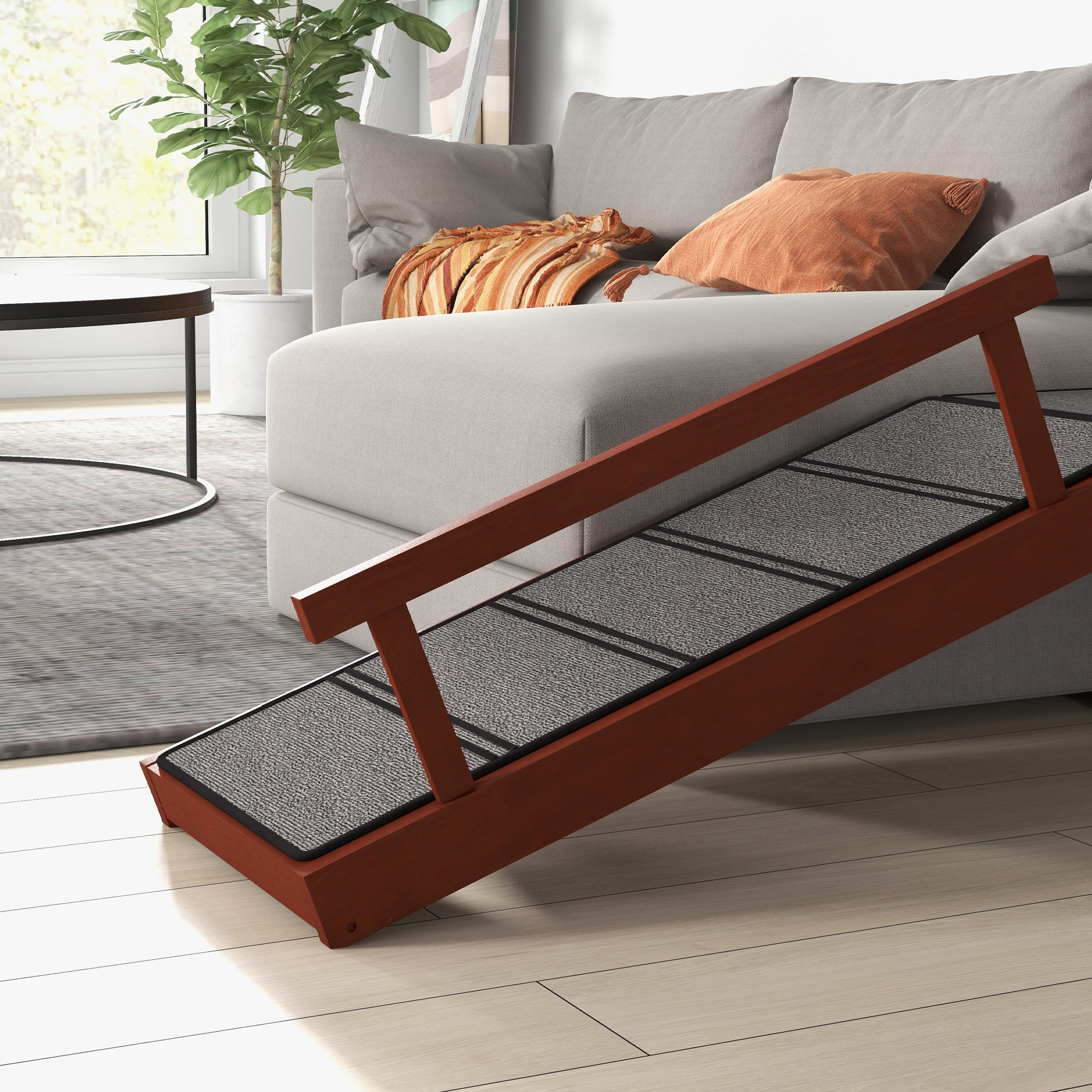 PawHut Dog Ramp, Dog Stairs for Small, Medium & Large Dogs, Pet Ramp for Bed or Couch with Removable Guardrails, Non-Slip Surface, 49" Long, Brown