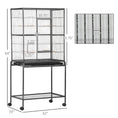Load image into Gallery viewer, 30" Rolling Metal Bird Cage Feeder with Detachable Rolling Stand, Storage Shelf, Wood Perch & Food Container