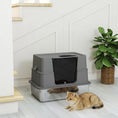 Load image into Gallery viewer, XL Stainless Steel Litter Box with Lid, Extra Large Top & Side Entry Enclosed Litter Box for Big Cats with 100° Flip Top, Scoop, Odor Free, Easy Cleaning, Non-Sticky, Anti Leakage, Dark Gray