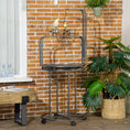 Load image into Gallery viewer, PawHut Parrot Stand Large Bird Perch Stand with Toy Hook & 3 Ladders, Parrot Perch with Easy Grip, Bird Wooden Stand, Gray