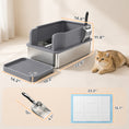Load image into Gallery viewer, Stainless Steel Sifting Litter Box for Pine Pellets, Large Metal Litter Box with Sifter Tray, High-Sided, Anti-Leakage, Odor Control, Litter Pedal, Metal Scoop, 10 Pee Pads, 22.8"x14.6"x11.8"