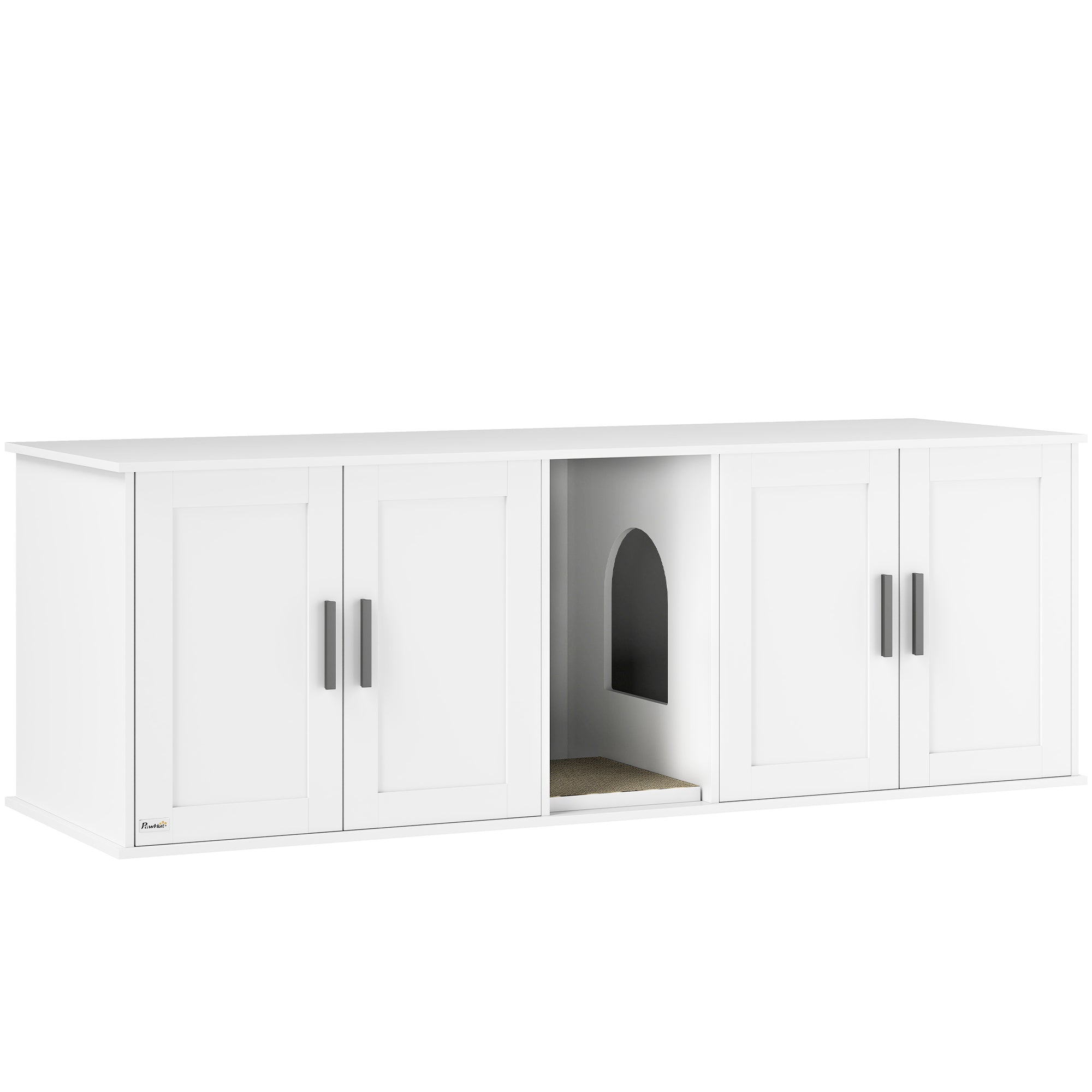 Cat Litter Box Enclosure for 2 Cats, Hidden Litter Box Furniture with Double Room, Scratching Mat, Kitty Washroom Furniture, 57" x 19" x 20", White