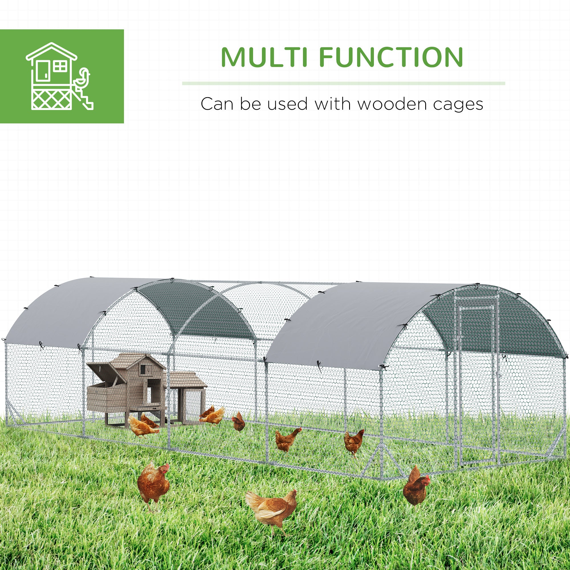 PawHut Large Chicken Coop Metal Chicken Run with Waterproof and Anti-UV Cover, Dome Shaped Walk in Fence Cage Hen House for Outdoor and Yard Farm Use, 1" Tube Diameter, 9.2' x 24.9' x 6.5'