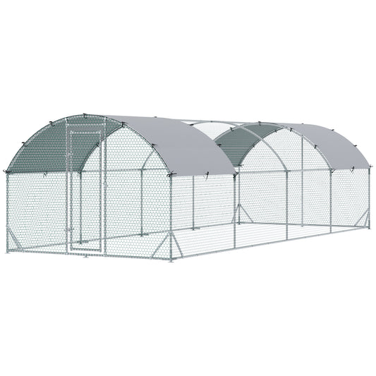 PawHut Large Chicken Coop Metal Chicken Run with Waterproof and Anti-UV Cover, Dome Shaped Walk in Fence Cage Hen House for Outdoor and Yard Farm Use, 1" Tube Diameter, 9.2' x 24.9' x 6.5'