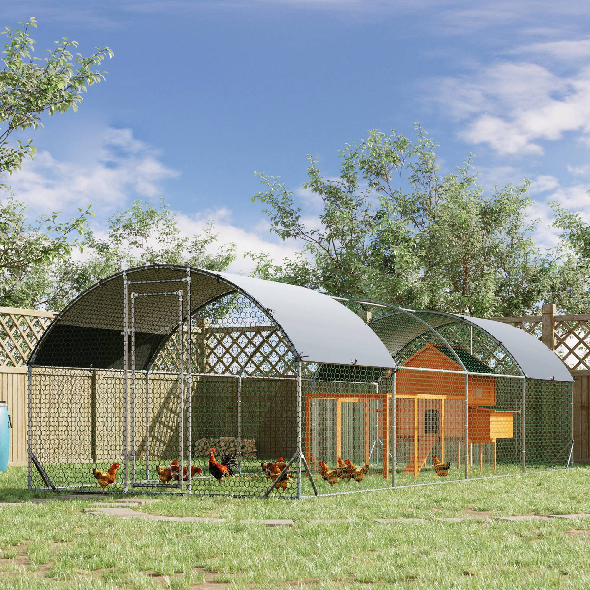 PawHut Large Chicken Coop Metal Chicken Run with Waterproof and Anti-UV Cover, Dome Shaped Walk in Fence Cage Hen House for Outdoor and Yard Farm Use, 1" Tube Diameter, 9.2' x 24.9' x 6.5'