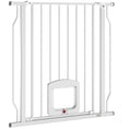 Charger l'image dans la visionneuse de la galerie, 29.5-33.5" Adjustable Dog Gate with Cat Door, Easy-Install Pressure/Hardware Mounted Pet Gate for Doorways and Hallways, White