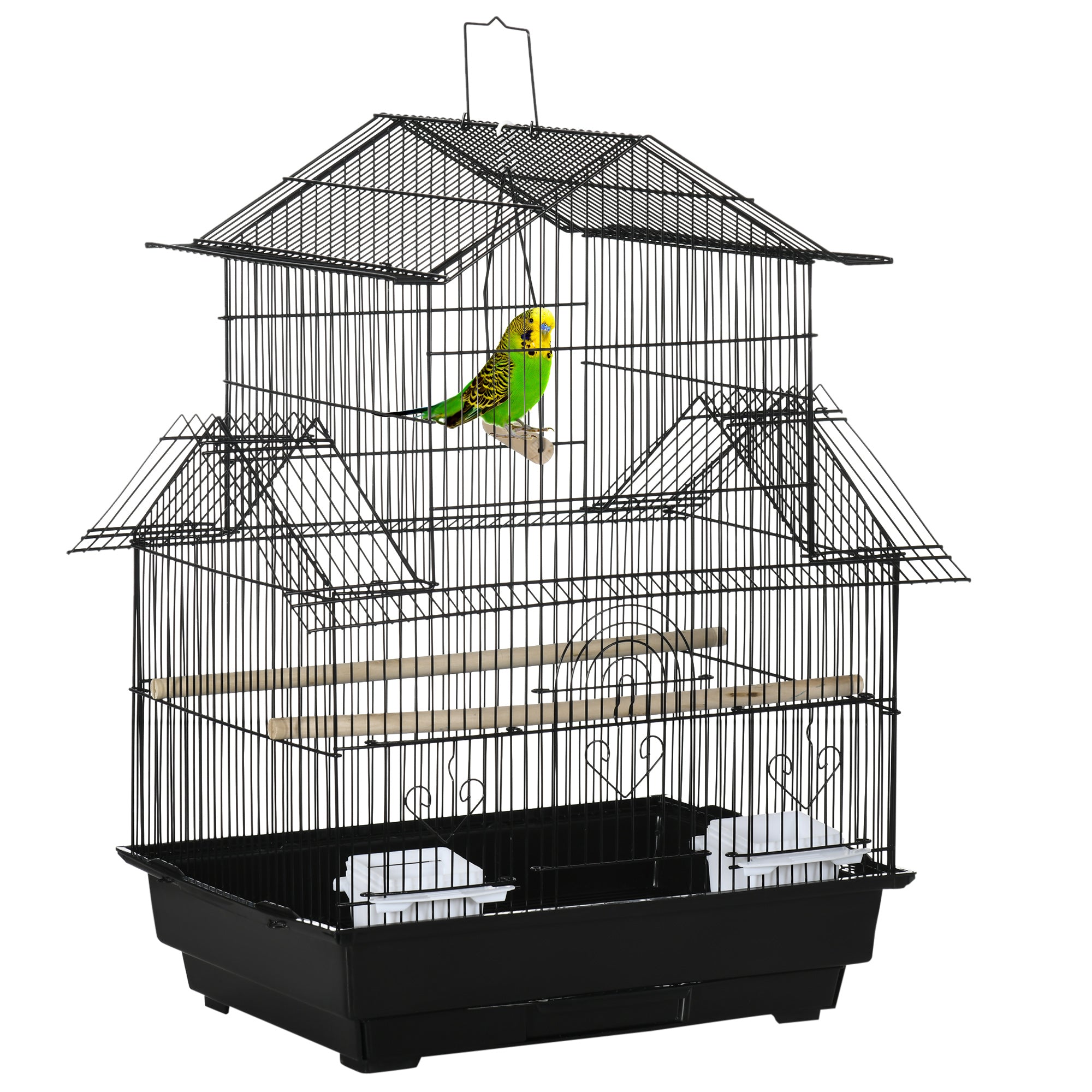 25" Bird Cage for Finches, Canaries, Budgies, Indoor Parrot Cage with Perch, Swing, Food Container, Slide-out Tray, Handle, Black