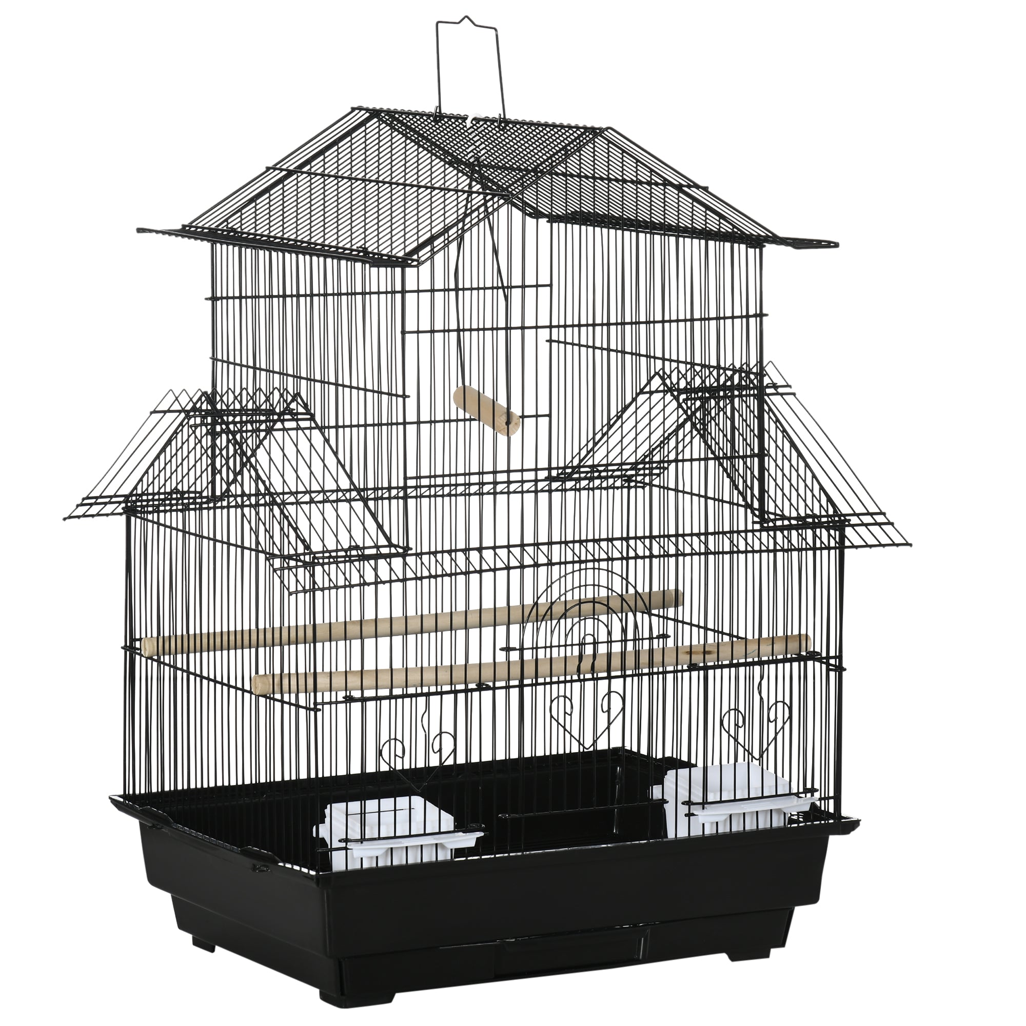 25" Bird Cage for Finches, Canaries, Budgies, Indoor Parrot Cage with Perch, Swing, Food Container, Slide-out Tray, Handle, Black