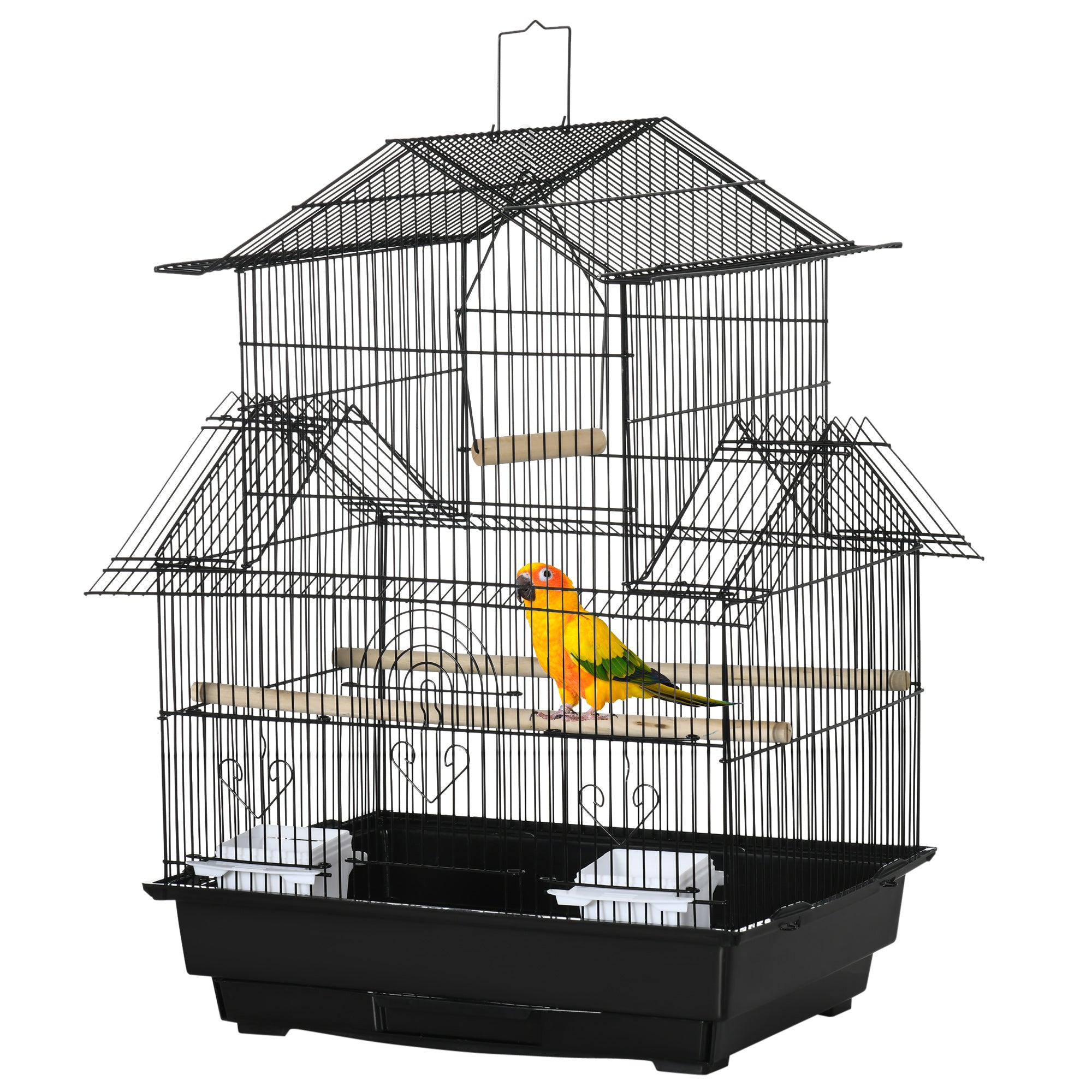 25" Bird Cage for Finches, Canaries, Budgies, Indoor Parrot Cage with Perch, Swing, Food Container, Slide-out Tray, Handle, Black