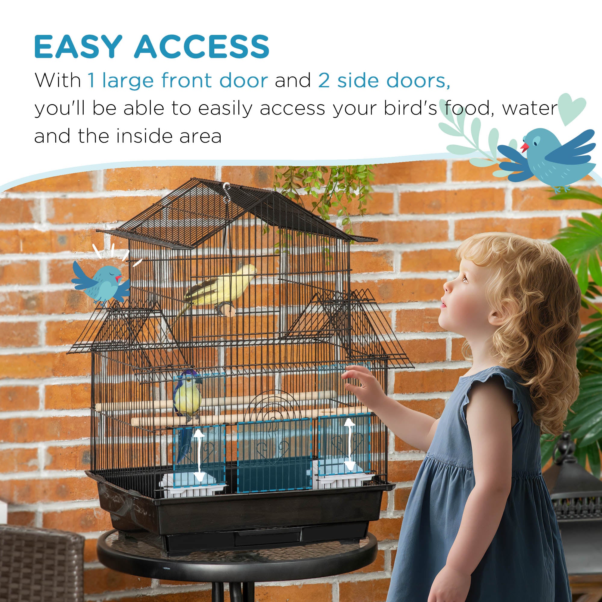 25" Bird Cage for Finches, Canaries, Budgies, Indoor Parrot Cage with Perch, Swing, Food Container, Slide-out Tray, Handle, Black