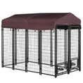 Load image into Gallery viewer, PawHut 8' x 4' x 6' Outdoor Dog Kennel, Welded Wire Heavy Duty Dog Run with 360° Rotating Bowls, Dog Kennel Outside with Waterproof & UV Resistant Cover, for S&M&L Dogs