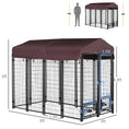 Load image into Gallery viewer, PawHut 8' x 4' x 6' Outdoor Dog Kennel, Welded Wire Heavy Duty Dog Run with 360° Rotating Bowls, Dog Kennel Outside with Waterproof & UV Resistant Cover, for S&M&L Dogs