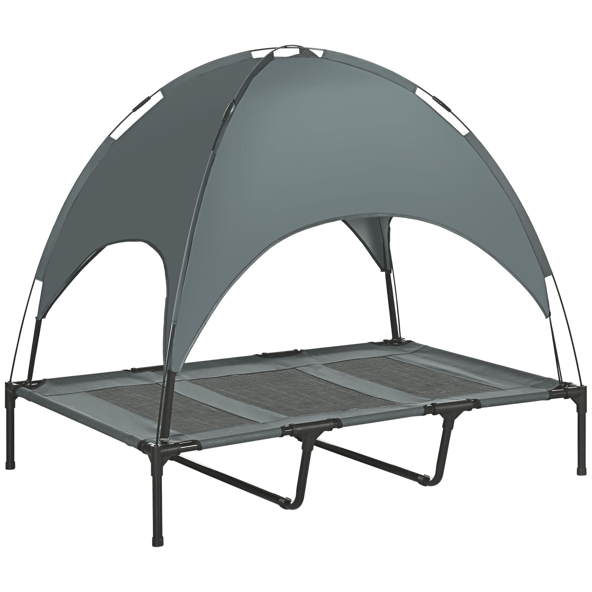 PawHut Elevated Dog Bed with Removable Canopy, Outdoor Dog Cot with UV Protection Canopy Shade, 48 inch Large Pet Bed for Camping, Gray