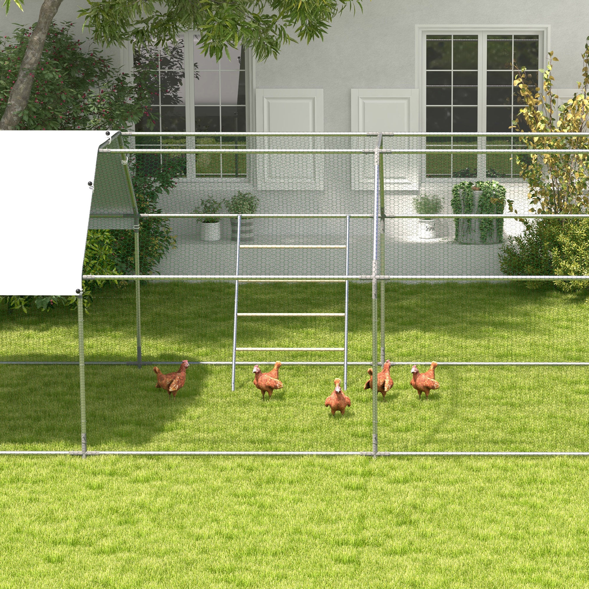 PawHut Chicken Perch for Coop, Wooden and Galvanized Steel Jungle Gym Roosting Bar Ladder for Backyard Poultry, 55" x 33.75"