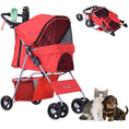 Load image into Gallery viewer, Dog Stroller, One-click Folding Pet Stroller with Cup Holder, 4 Wheels Travel Carrier w/ Brakes, 360° Swiveling Front Wheels, Storage Basket, for XS/Small Dogs Cats, Red
