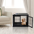 Load image into Gallery viewer, 32" Wooden Dog Crate Furniture Dog Cage, Modern Side Table Pet Kennel with Double Lockable Door, 32" L x 23" W x 26" H, Black