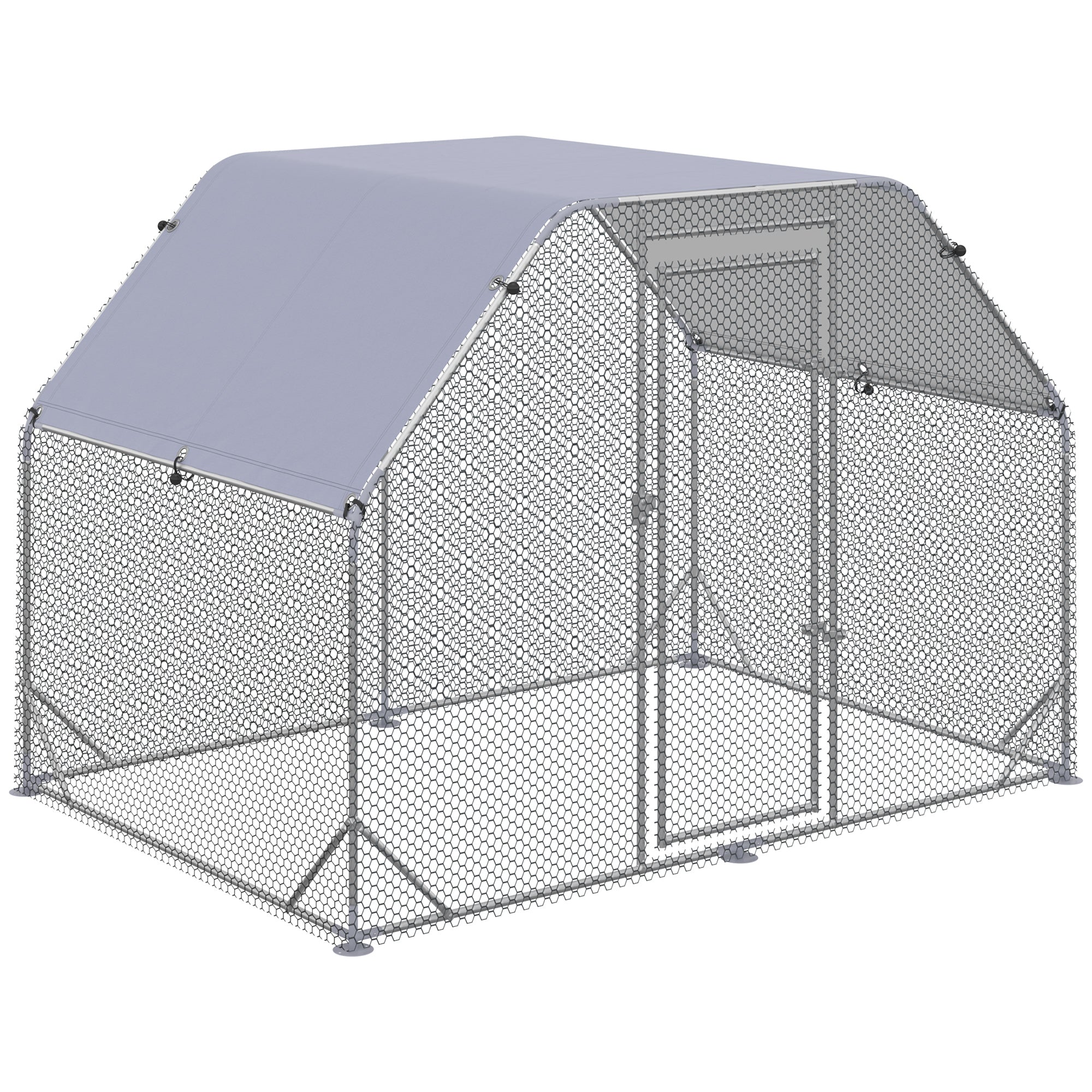 Pawhut Galvanized Large Metal Chicken Coop Cage Walk-in Enclosure