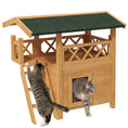 Load image into Gallery viewer, PawHut Outdoor Cat House, 2-Story Shelter for Feral Cats, Wooden Kitten Condo with Asphalt Roof, Stairs, Balcony, 30" x 20" x 29", Natural