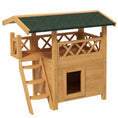 Load image into Gallery viewer, PawHut Outdoor Cat House, 2-Story Shelter for Feral Cats, Wooden Kitten Condo with Asphalt Roof, Stairs, Balcony, 30" x 20" x 29", Natural