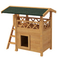 Load image into Gallery viewer, PawHut Outdoor Cat House, 2-Story Shelter for Feral Cats, Wooden Kitten Condo with Asphalt Roof, Stairs, Balcony, 30" x 20" x 29", Natural