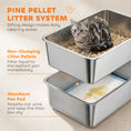 Charger l'image dans la visionneuse de la galerie, 22.8"x14.6"x11.8" Stainless Steel Sifting Litter Box, Sifting Stainless Steel Litter Box for Pine Pellets, High Sided, Anti-Leakage, Less Tracking, Includes Scoop & 10 Pads