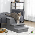 Load image into Gallery viewer, PawHut 3-Steps Pet Stairs with Storage, Dog Steps for Couch, Bed, Pet Steps for Injured Pet, Older Pets, Small Cats, gray