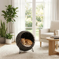 Load image into Gallery viewer, Rattan Cat Bed, Elevated Handwoven Cat Basket Bed with Soft Cushion and Metal Base, Indoor Kitty Furniture, Breathable, for Kittens, Gray
