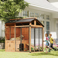 Load image into Gallery viewer, 7' x 5' Extra Large Dog House, Wood Outdoor Dog Kennel with Activity Platform, Stairs, Storage Cabinet, Pet Shelter with Waterproof Roof, Stainless Steel Bowls for Large Breeds, Yellow