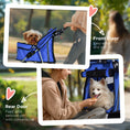 Load image into Gallery viewer, Pet Stroller for Small Miniature Dogs Cats Foldable Travel Carriage with Wheels Zipper Entry Cup Holder Storage Basket Blue