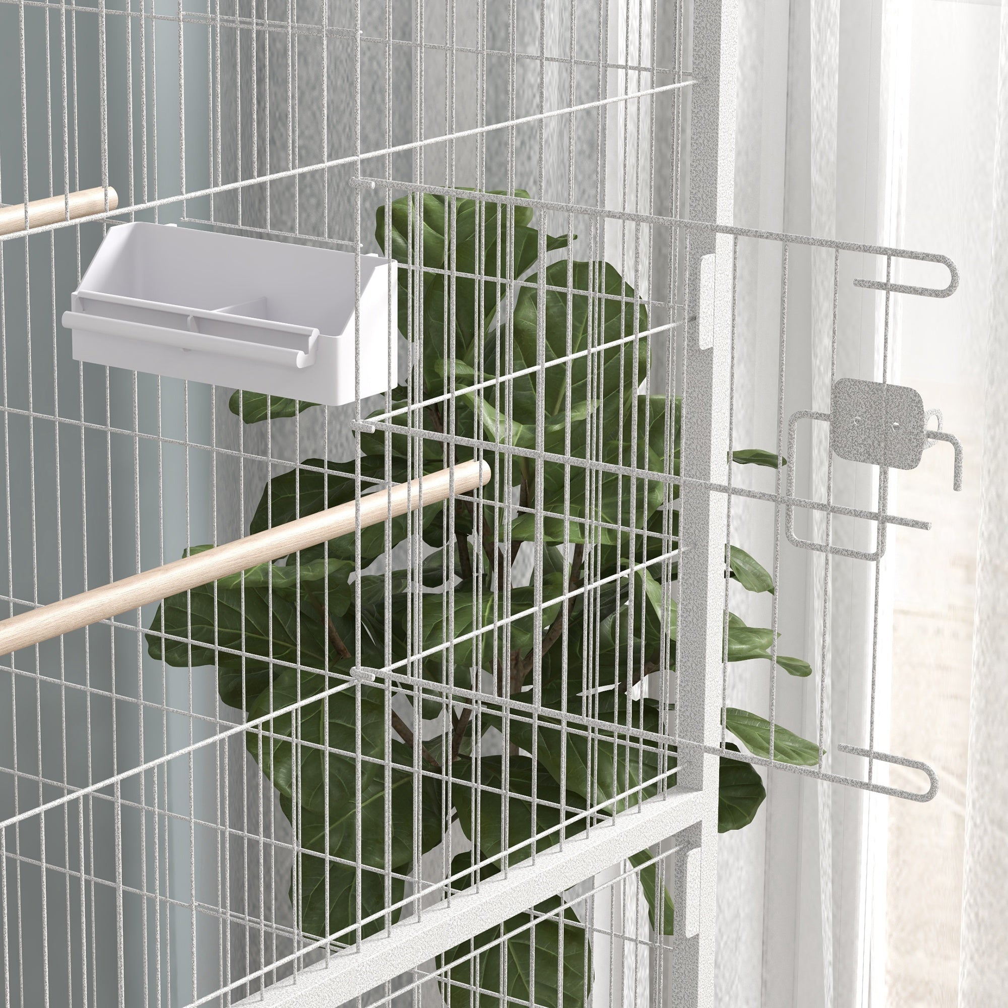 52" Large Rolling Steel Bird Cage Bird House with Rolling Stand, Storage Shelf, Wood Perch, Food Container, Grey