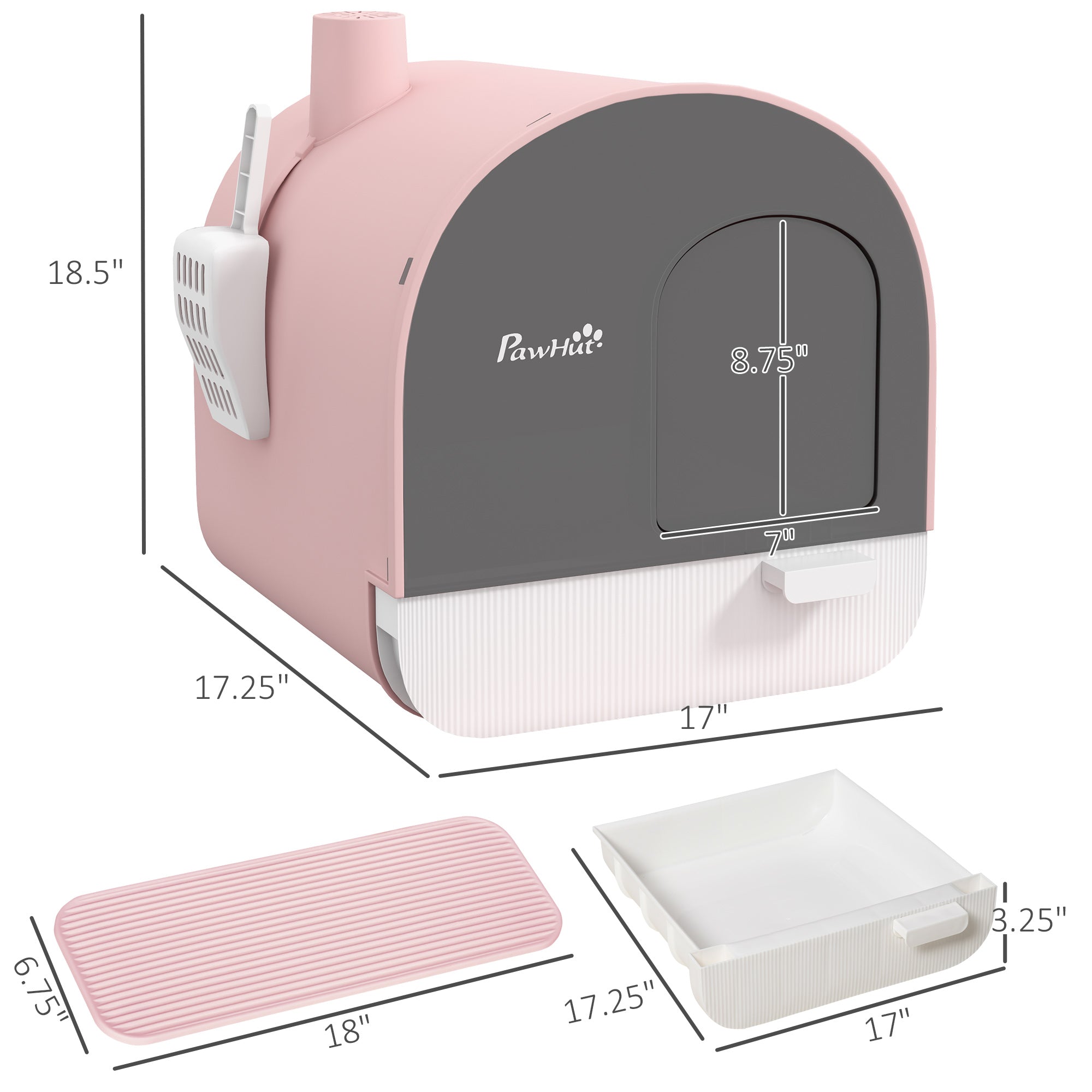 PawHut Cat Litter Box with Lid, Covered Litter Box for Indoor Cats with Tray, Scoop, Filter, 17" x 17" x 18. 5" , Pink