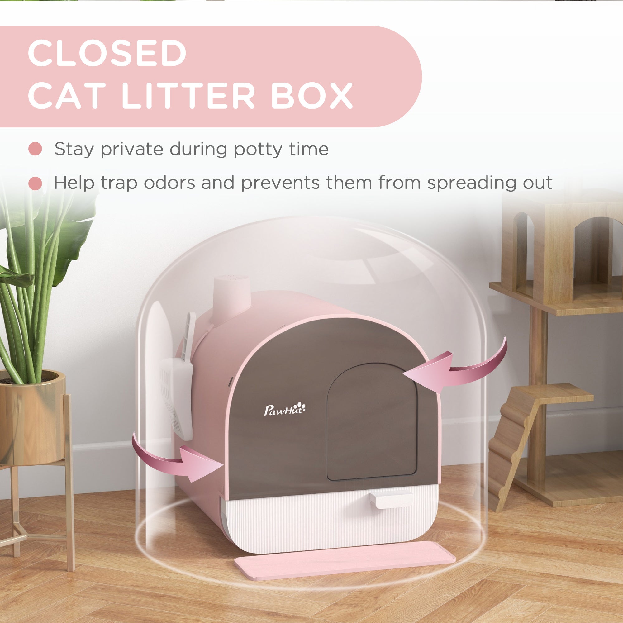 PawHut Cat Litter Box with Lid, Covered Litter Box for Indoor Cats with Tray, Scoop, Filter, 17" x 17" x 18. 5" , Pink