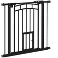 Load image into Gallery viewer, 30"H Tall Dog Gate, Pet Gate with Cat Door, Auto-Close Pressure-Mounted Steel Safety Gate Barrier, Double Locking for Doorways Hallways Stairs, Fits 29"-31.5"W, Black