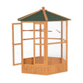 Load image into Gallery viewer, PawHut 69" Large Wooden Hexagonal Outdoor Aviary Flight Bird Cage With Covered Roof, Brown
