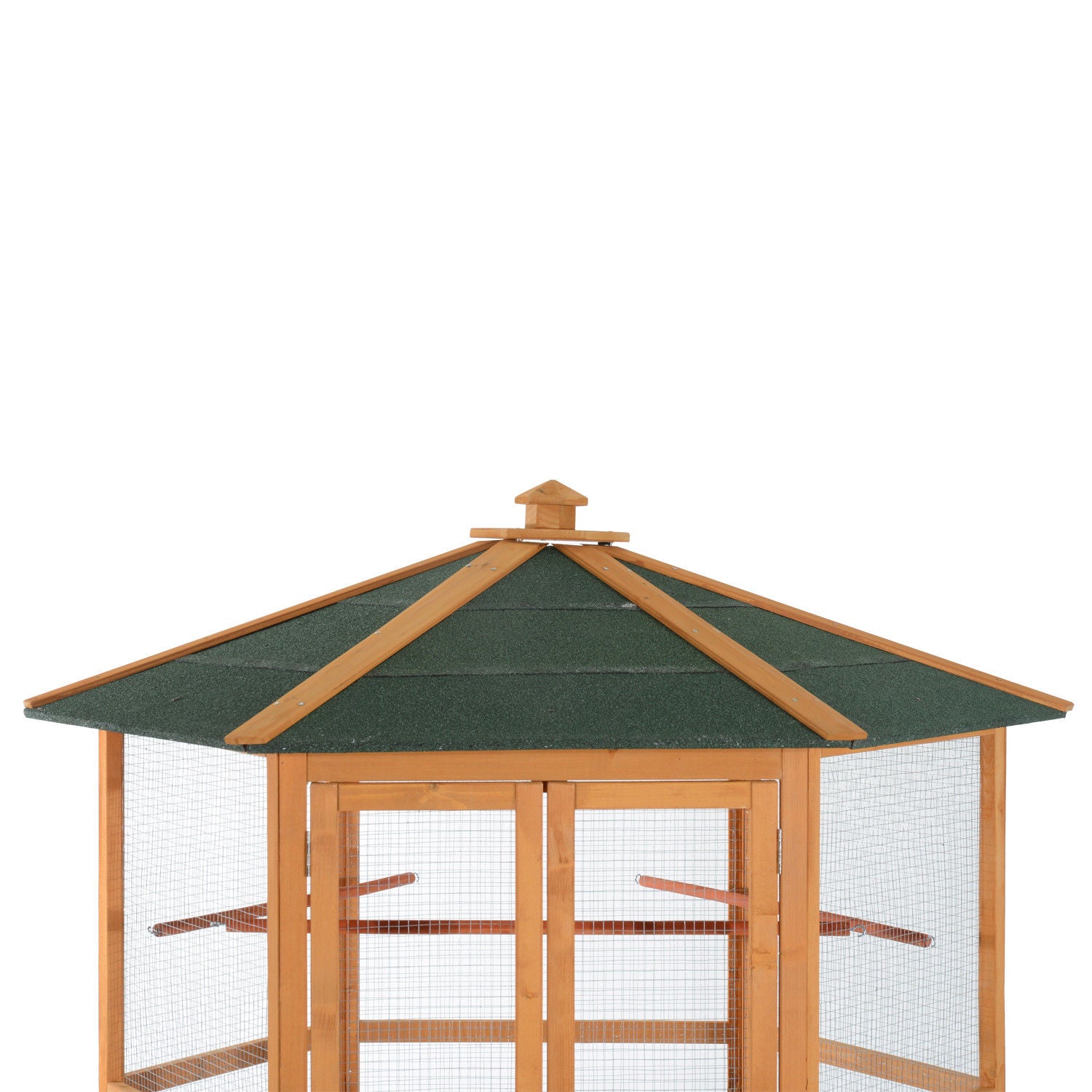 PawHut 69" Large Wooden Hexagonal Outdoor Aviary Flight Bird Cage With Covered Roof, Brown