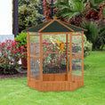 Load image into Gallery viewer, PawHut 69" Large Wooden Hexagonal Outdoor Aviary Flight Bird Cage With Covered Roof, Brown
