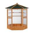 Load image into Gallery viewer, PawHut 69" Large Wooden Hexagonal Outdoor Aviary Flight Bird Cage With Covered Roof, Brown