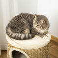 Load image into Gallery viewer, PawHut 28 Inch Cat Condo, 3 Story Cat Hideaway with Sisal Scratching Pad, Barrel Shaped Small Cat Tree for Indoor Cats, Khaki and Brown