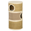 Load image into Gallery viewer, PawHut 28 Inch Cat Condo, 3 Story Cat Hideaway with Sisal Scratching Pad, Barrel Shaped Small Cat Tree for Indoor Cats, Khaki and Brown