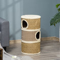 Load image into Gallery viewer, PawHut 28 Inch Cat Condo, 3 Story Cat Hideaway with Sisal Scratching Pad, Barrel Shaped Small Cat Tree for Indoor Cats, Khaki and Brown