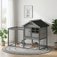 Charger l'image dans la visionneuse de la galerie, Rabbit Hutch Outdoor, 48"L Large Wooden Bunny Cage with Run, Robust Metal Frame, Removable Plastic Tray, Asphalt Roof, Ramp, Guinea Pig Cage for 1-2 Rabbits, Grey
