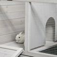 Gallery viewerに画像を読み込む, PawHut Wooden Rabbit Hutch, Bunny Cage with Wheels, Dividers, Openable Roof, Removable Trays, Small Animal Cages for 1-2 Rabbits, Indoor Outdoor Use, Light Gray