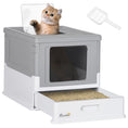 Load image into Gallery viewer, PawHut Fully Enclosed Cat Litter Box with Scoop, Hooded Cat Litter House with Drawer Type Tray, Foldable Smell Proof Cat Potty with Front Entry, Top Exit, Portable Pet Toilet with Large Space, Gray