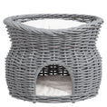 Load image into Gallery viewer, 2-Tier Wicker Cat House Elevated Pet Bed Basket Willow Kitten Tower Pet Den. Cozy Cave with Washable Cushions 56x37x40cm Grey